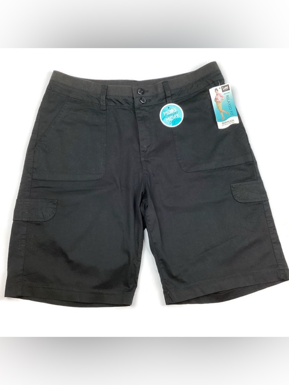 Lee Relaxed Fit Black Stretch Bermuda Shorts Sz 12 NEW! Retail $44